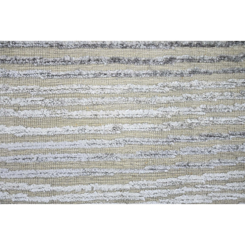 Striped Area Rug in Silver And Grey, Rectangle 9' x 12'