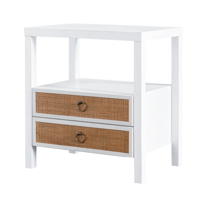 Clive 2 Drawer Nightstand 22"W With Shelf And Cane Doors, White, White