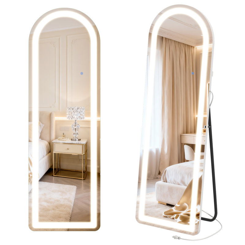63"×20" Arched Full Length Mirror, Standing/Leaning/Hanging Full Body Mirror with 1.57-inch wide LED Strip