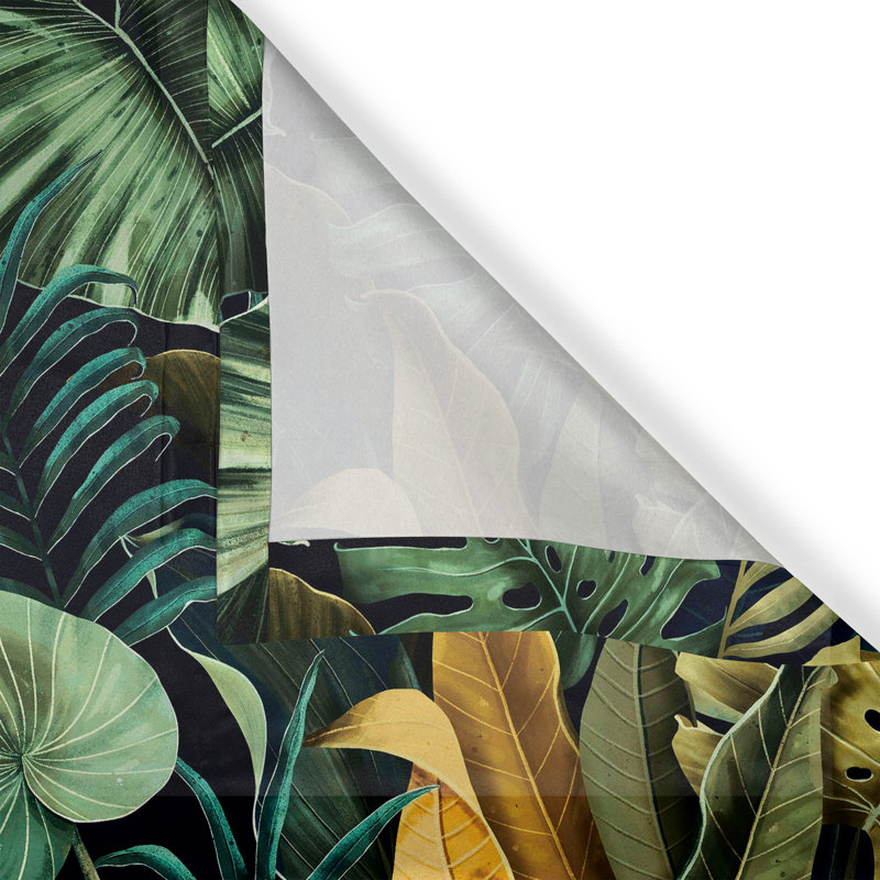 Bay Isle Home™ Tropical Grommet Curtain Art Exotic Monstera Leaves 50" x 108" Dark Teal Olive Green, 50" W x 72" L
