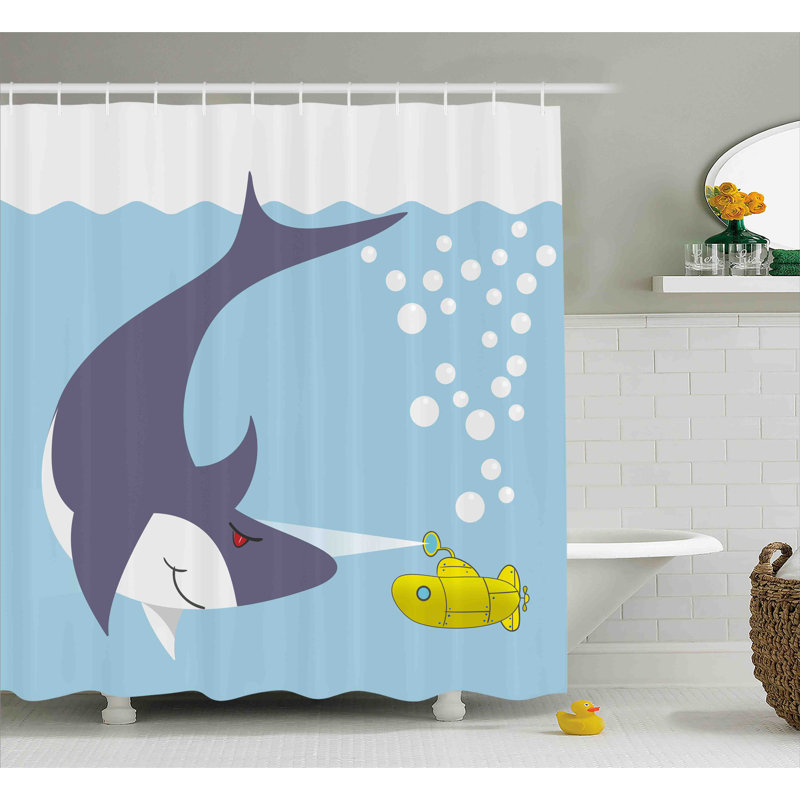 Rideau de douche à simple cuve jaune sous le sous-marin Jerry, H 69 po x l 105 po