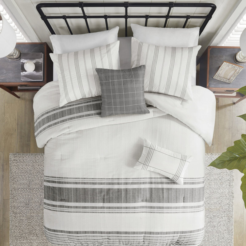 Édredon pour chambre 6 pièces en coton pour très grand lit - blanc / gris