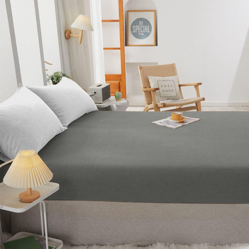 Cotton Blend 30cm Deep Pocket Jersey Fitted Sheet, Double (4'6), Grey
