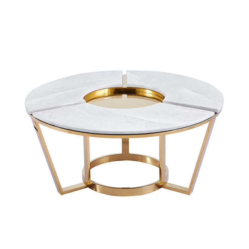 Bailye 100cm Round Metal Coffee Table for Living Room Furniture, White Marble Top Centre Table
