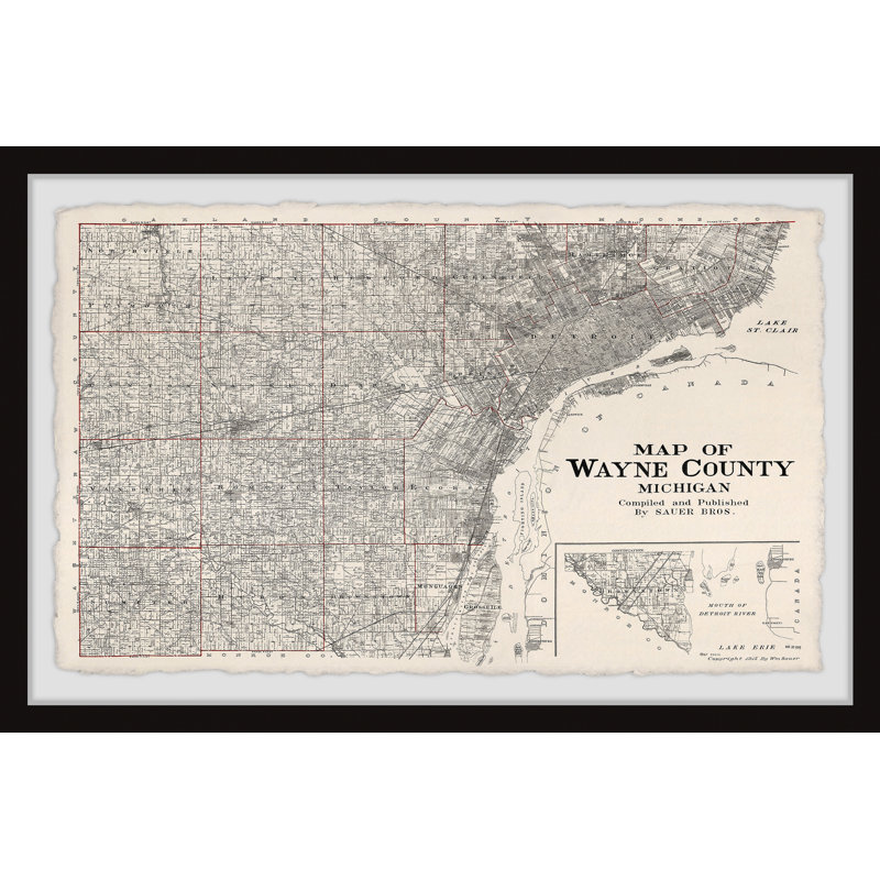 Carte du comté de Wayne, Michigan - cadre photo, H 20 po x l 30 po x 1,5 po