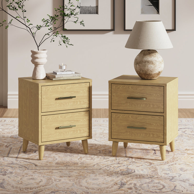 Marksbury 16'' W Modern 2-Drawer Nightstand with Charging Port (Set of 2)