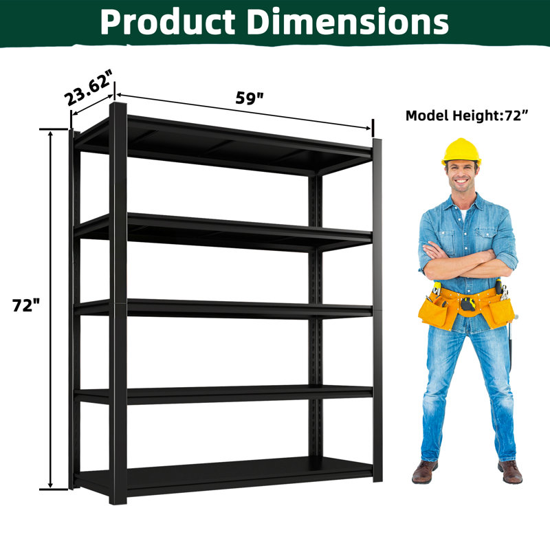 Tablette de rangement 59 po en métal robuste avec 5 cloisons amovibles, support de rangement polyvalent pour le garage, la cuisine et le bureau