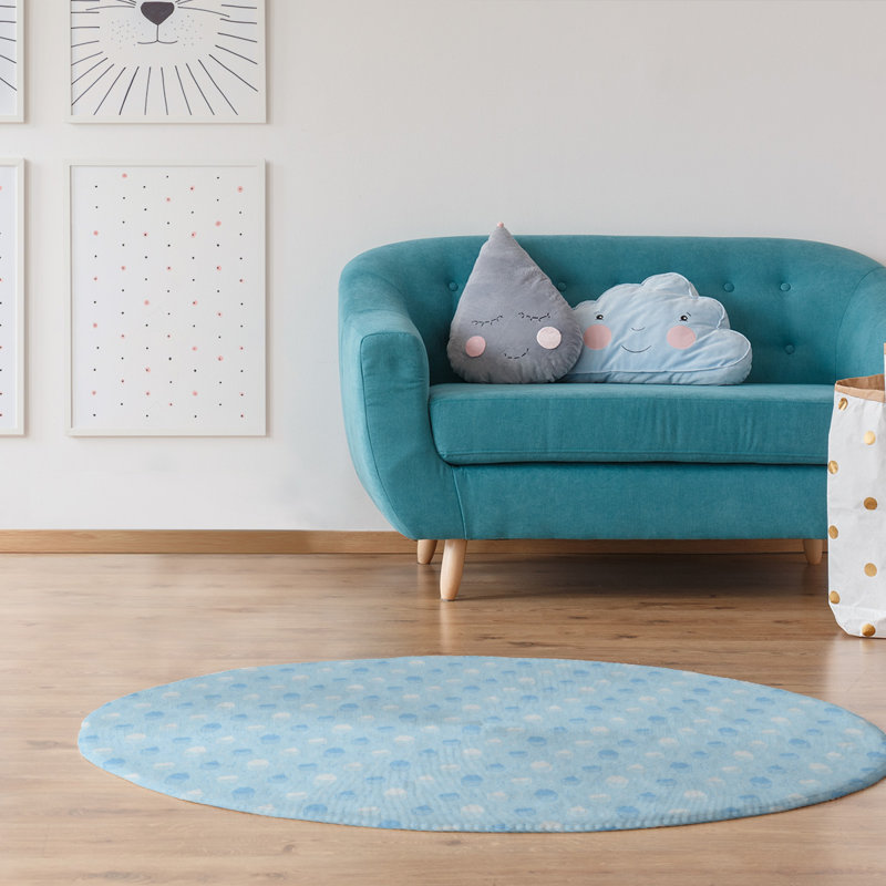 Tapis petits gâteaux à rayures bleu area, Rond 5 pi