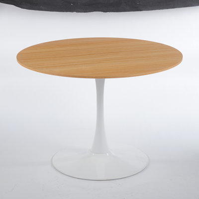 42.1"OAK COLOR TOP Tulip Table Mid-Century Dining Table For 4-6 People With Round Mdf Table Top, Pedestal Dining Table, End Table Leisure Coffee Table