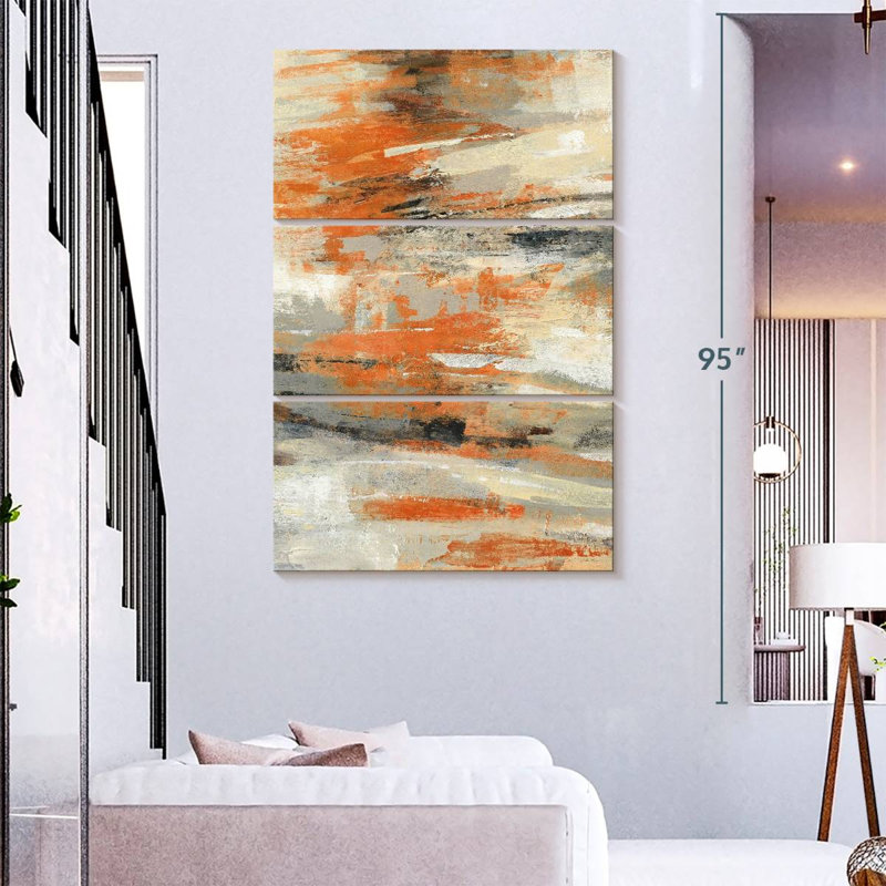 Golden Dust Orange II - 3 pièces d'une image tendue sur toile tendue, H 74 po x l 48 po x P 1,25 po
