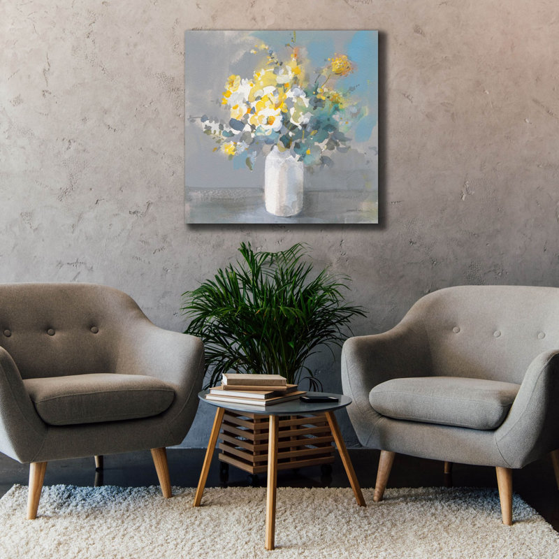 «Touch Of Spring 1 White Vase» par Danhui Nai, art mural sur toile, H 37 po x l 37 po
