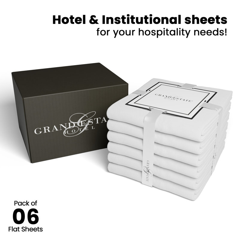 Hotel Grand Estate Hotel 100% Cotton Super-Soft 6 Piece Flat Sheet Set, Queen Flat Sheet