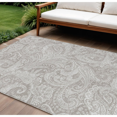 Tapis intérieur / extérieur lavable beige / ivoire à motif cachemire 10 'X 14' Taupe