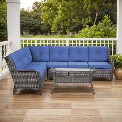 6-Person Outdoor PE Rattan Sectional Seating Group With Cushions