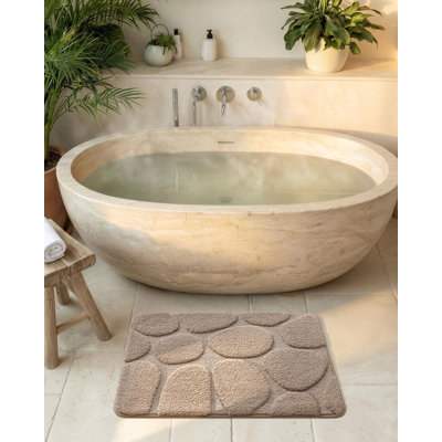 17 inch x 30 inch geometric anti slip washable soft absorbent bath mat outdoor shower bathroom sink quick drying laundry room light brown