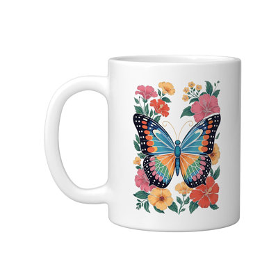 Butterfly Flowers Nature Aesthetic Ceramic Mug, 11oz