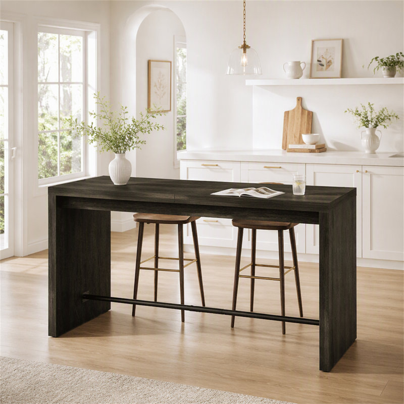 63" Bar Table, Rectangular Counter Height Pub Table with Metal Footrest, Black