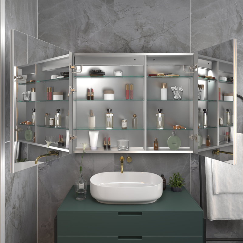 Pharmacie à DEL sans cadre avec miroir et tablettes réglables, Réversible, H 32 po x l 40 po x P 5,25 po