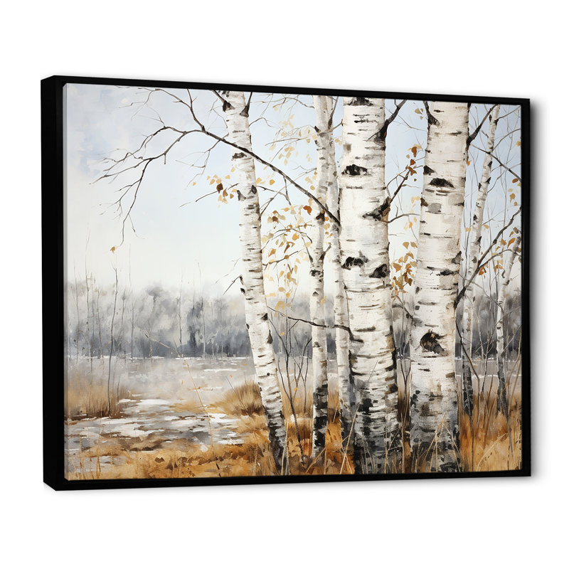 «Silver Minimalisme Tree Birchs Breath» sur toile, Cadre flottant noir, H 12 po x l 20 po x P 1 po