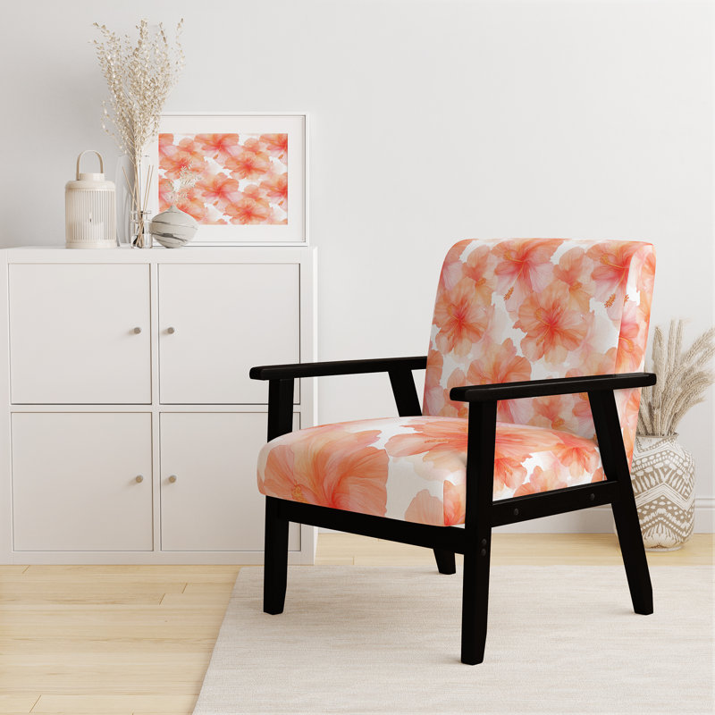 Chaise rembourrée Coastal Hibiscus, Accoudoirs carrés noirs