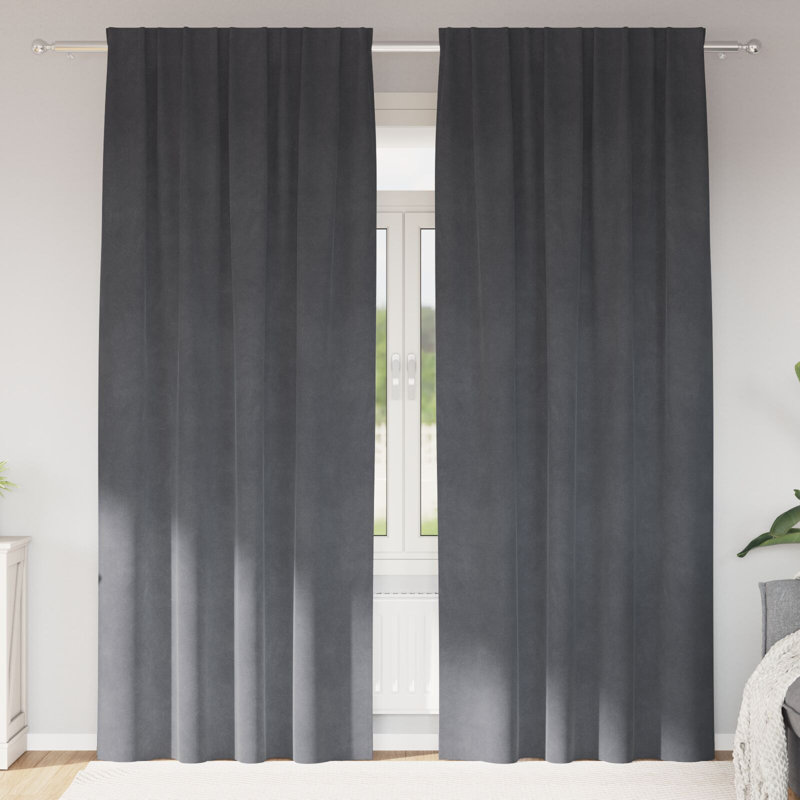 Curtains Polyester 140Cm Sound-Absorbing, 140cm Width x 225cm Drop, Light Grey