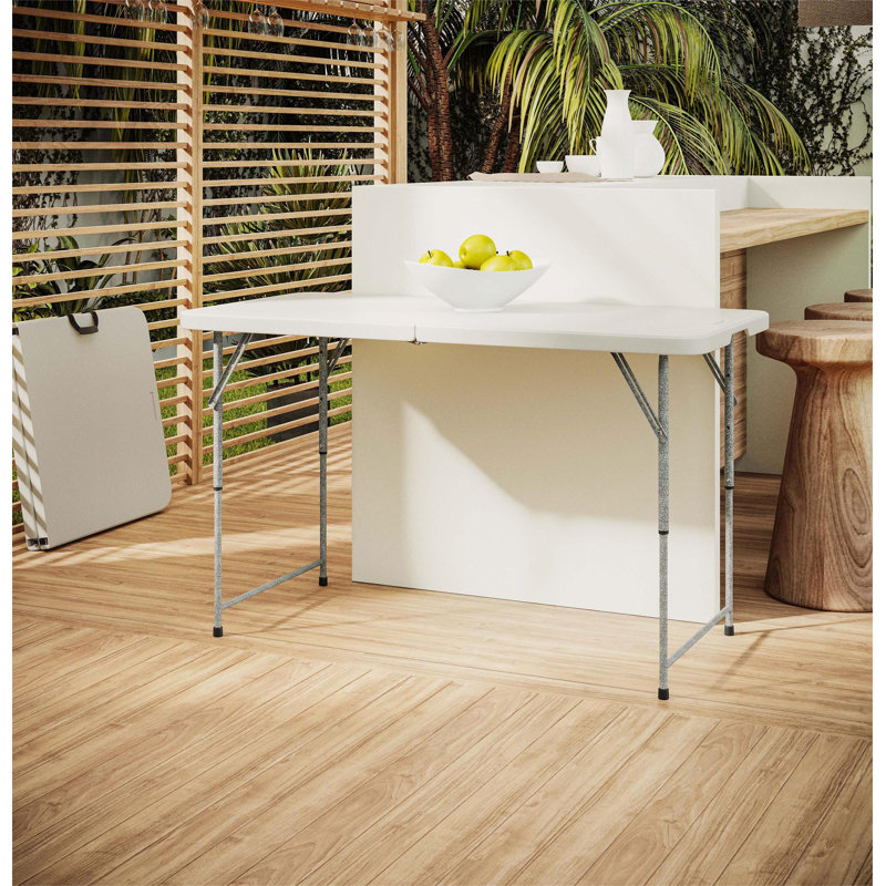 Table pliante réglable en hauteur 4 pi blanc granit avec poignée facile à transporter