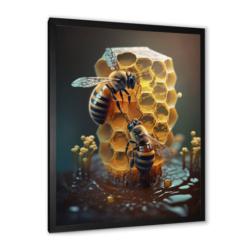 Honey Bees - reproduction sur toile, H 32 po x l 24 po x P 1 po, Impression noire sur toile encadrée