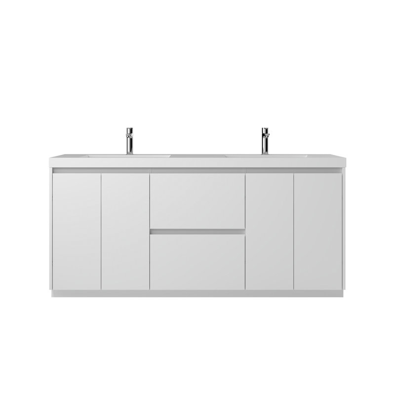 70-7/8 In. W X 19-5/8 In. D Freestanding Vanity With Resin Composite Vanity Top, White