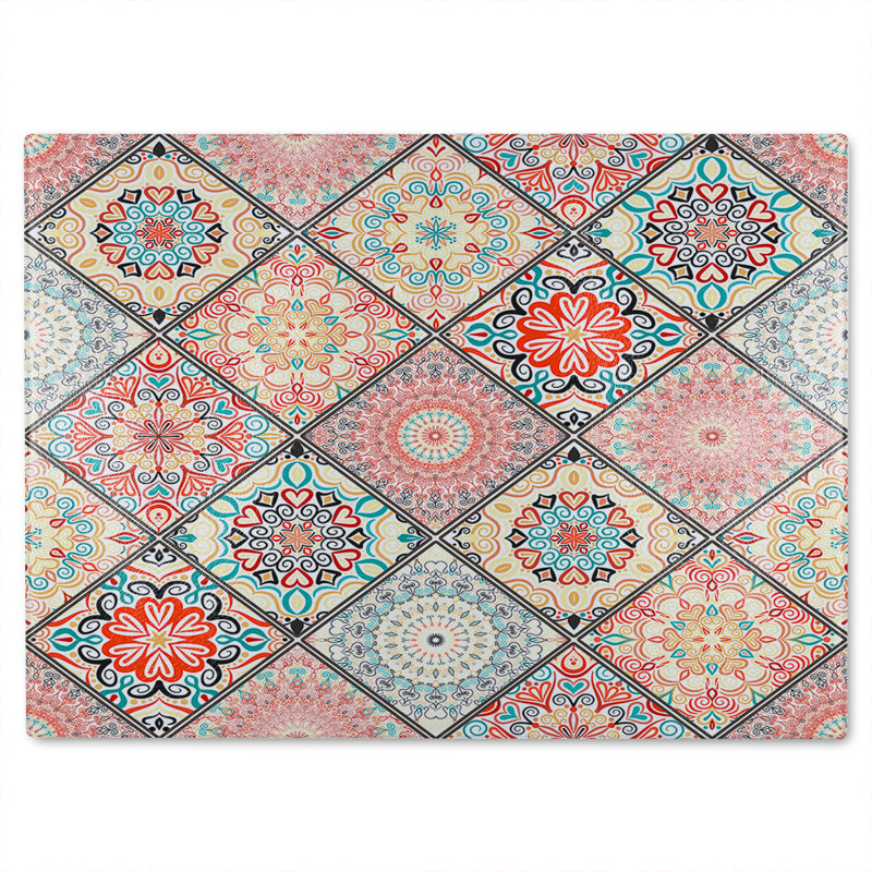 Luxury Oriental Tile Glass Chopping Board, 40cm L x 28cm W