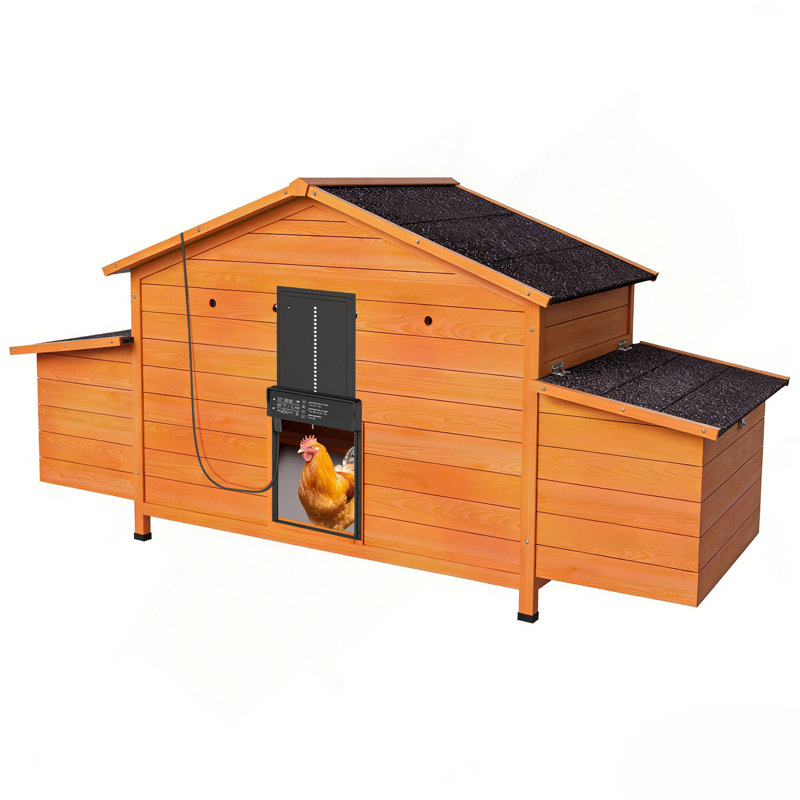 Poulailler automatique avec porte à énergie solaire, conception résistante aux intempéries, ventilée, avec 2 nichoirs, minuterie et capteur de lumière - poulailler extérieur durable avec plateau coulissant pour un nettoyage facile