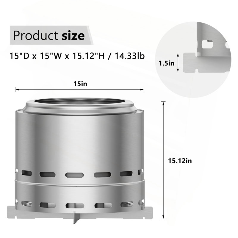 Foyer d'extérieur portatif pour camping et patio avec caractéristiques avancées, H 15,12 po x l 15 po x P 15 po