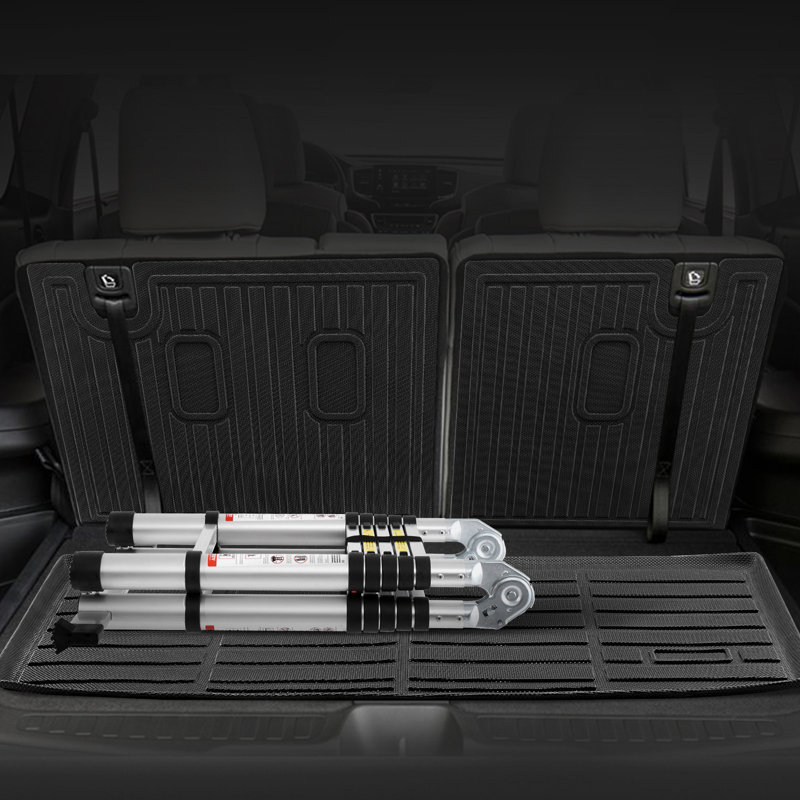Tapis de cargaison compatibles avec les modèles de pilote de voiture 2016-2022 et 2023-2024, ensemble de doublure TPE sur mesure pour les VUS, remplacement du protecteur de siège et de dossier, tapis de coffre noir et tapis de dossier