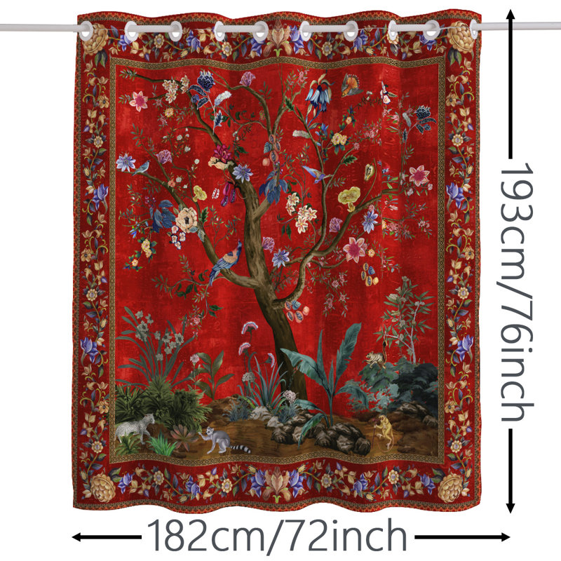 Hookless Shower Curtain, Red Floral