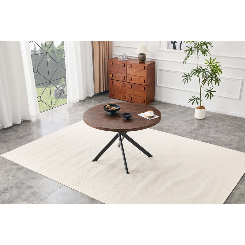 Table de salle à manger ronde pour petits espaces avec plateau de table ultra-épais et assemblage sans outil, Noyer foncé