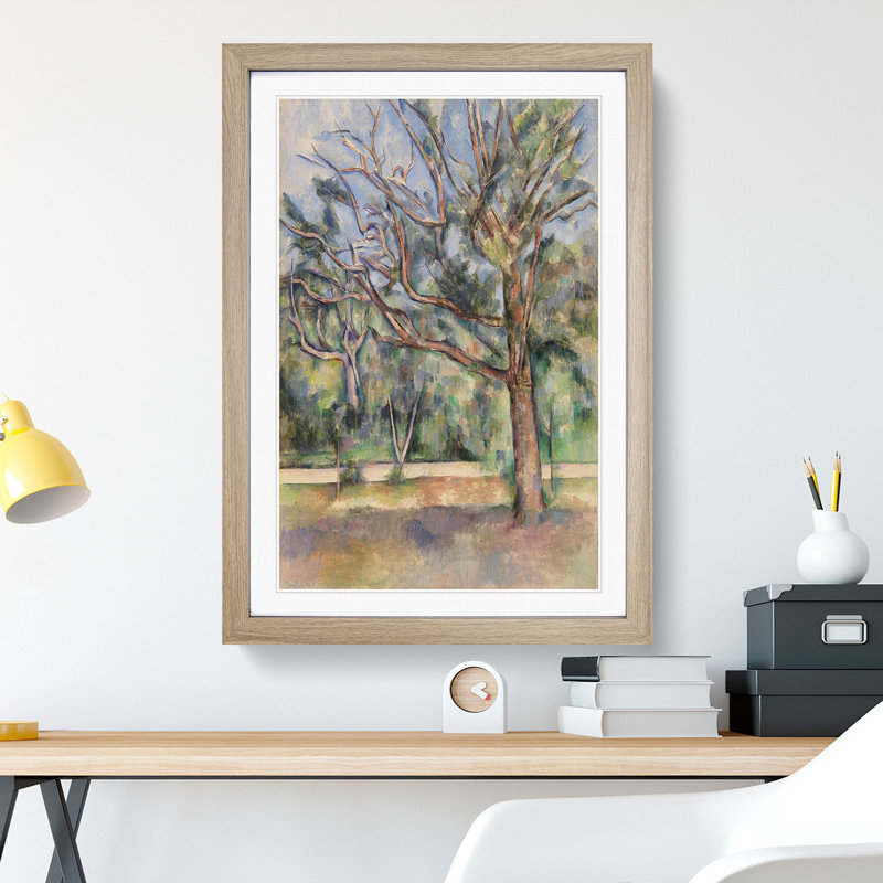 Trees and Road by Paul Cezanne - Framed Print, 48cm H x 36cm W x 2cm D, Oak