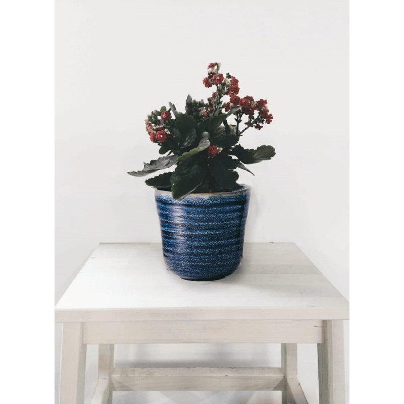 Le pot décoratif en céramique bleu Latitude Run®, le pot de fleurs pour la décoration de la cuisine, la décoration de la table à manger, la décoration de la bibliothèque, le cache-pot moderne mesure 6,5 po de hauteur et 6,5 po de diamètre 1