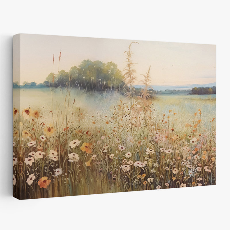 Wildflower Meadow At Dawn I - peinture de paysage réaliste avec fleurs sauvages, H 16 po x l 24 po