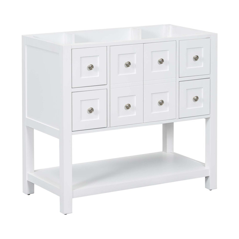 Meuble-lavabo de 36 po sans lavabo, ensemble de meuble-lavabo autoportant avec 4 tiroirs et portes à fermeture douce, armoire de rangement pour cadre de salle de bain en bois massif seulement