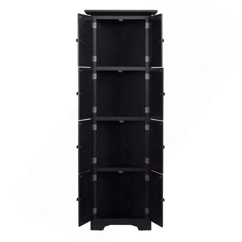 Armoire de rangement pour garde-manger de coin à 4 niveaux avec 8 portes et tablettes pour organiser les essentiels culinaires dans la cuisine, le salon et la salle de bain