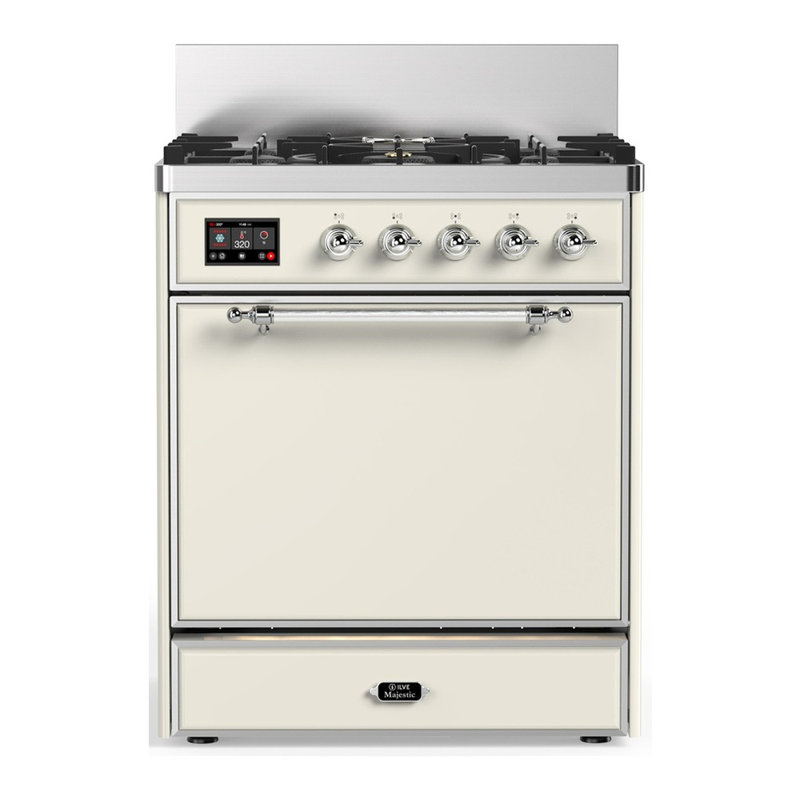 Majestic III Series 30 Inch Dual Fuel Range with 5 Sealed Burners in White (Liquid Propane, Burnished Trim), Antique White