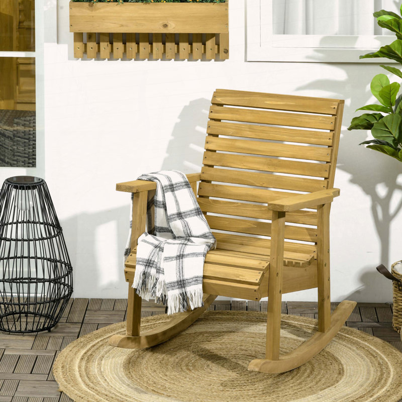 Chaise berçante en bois massif avec dossier haut Outsunny