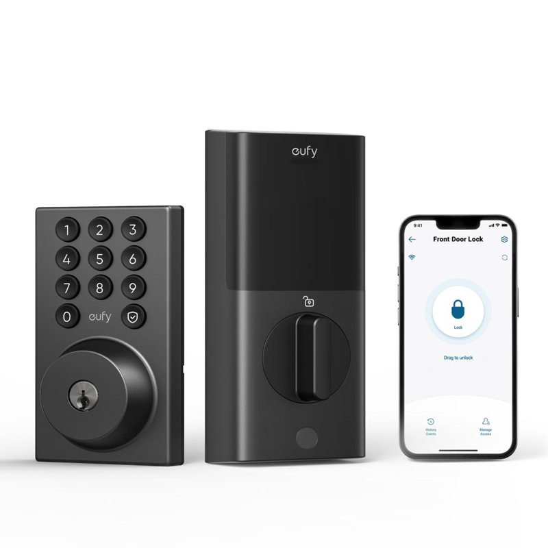 Serrure intelligente C30, serrure de porte d'entrée sans clé, clavier Wi-Fi intégré, pour portes avant, aucun pont requis, installation facile, télécommande de l'application