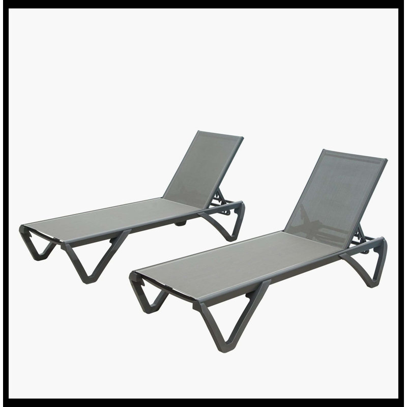 Patio Chaise Lounge Outdoor Aluminum Polypropylene Chairs, Adjustable Backrest Poolside Sunbathing Chairs, Durable For Beach, Yard & Balcony (Gray, 2 Lounge Chairs)