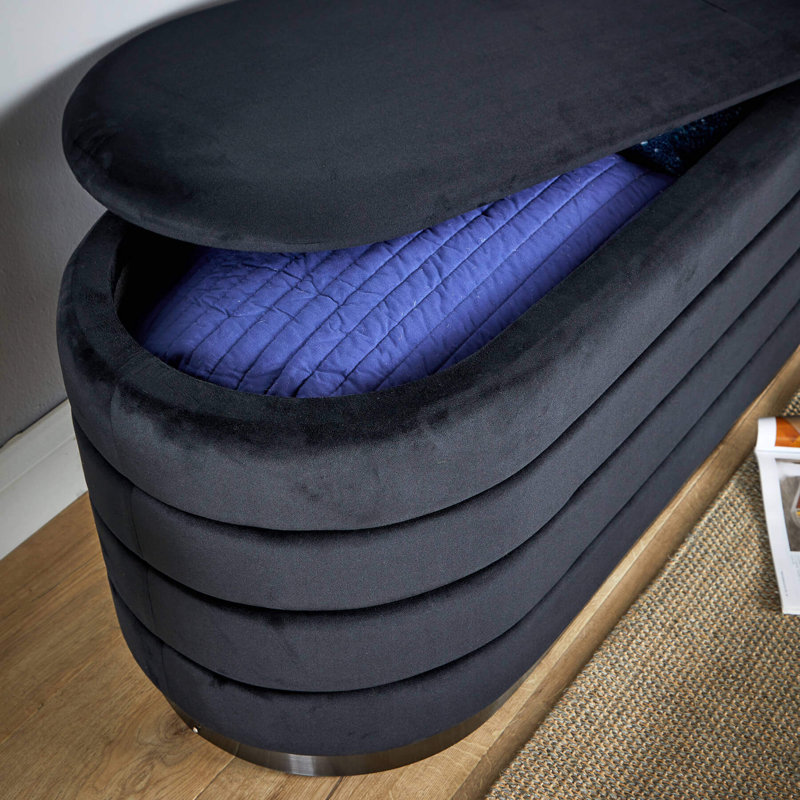 Adheen 111cm Wide Velvet No Pattern Standard Ottoman with Storage, Black