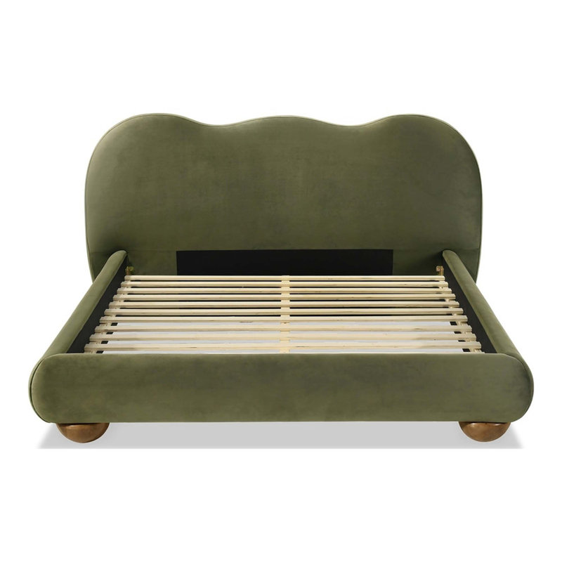 Très grand lit contemporain tapissier à motif dos de chameau, Vert olive