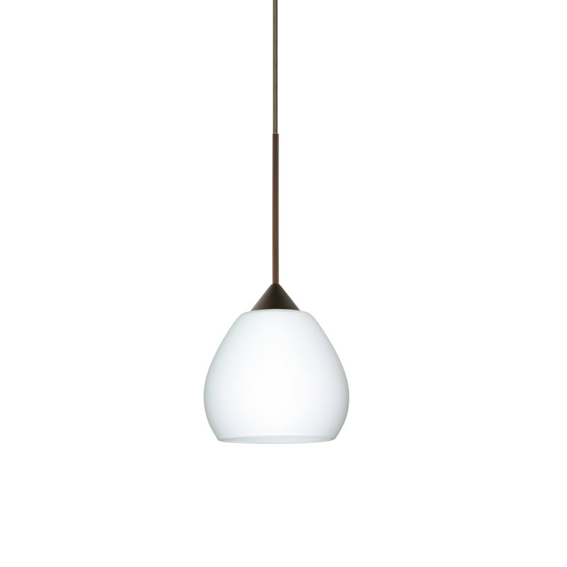 Luminaire suspendu pour dôme simple 1 lumières Muehlebach, Opale matte, Bronze, DEL