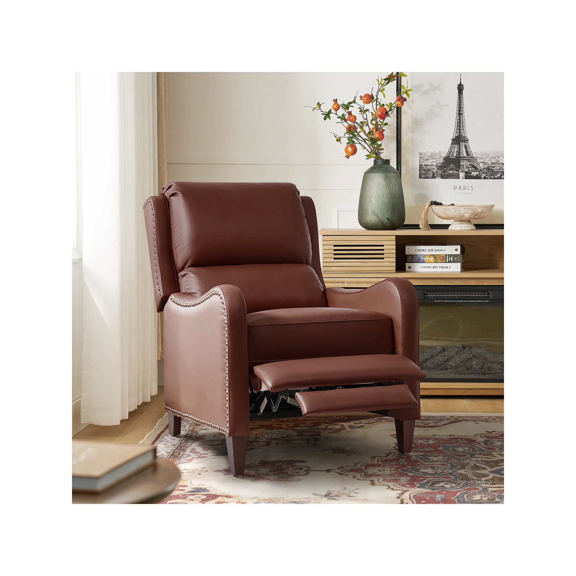 Beecher 28.75" Wide Genuine Leather Manual Club Recliner, Brown Top Grain Leather