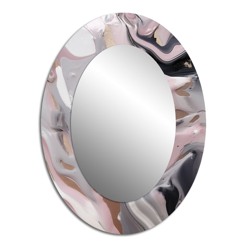 Solid Marble Paint Artwork IV - Pink Oval Wall Mirror Decor, 40" x 30"
