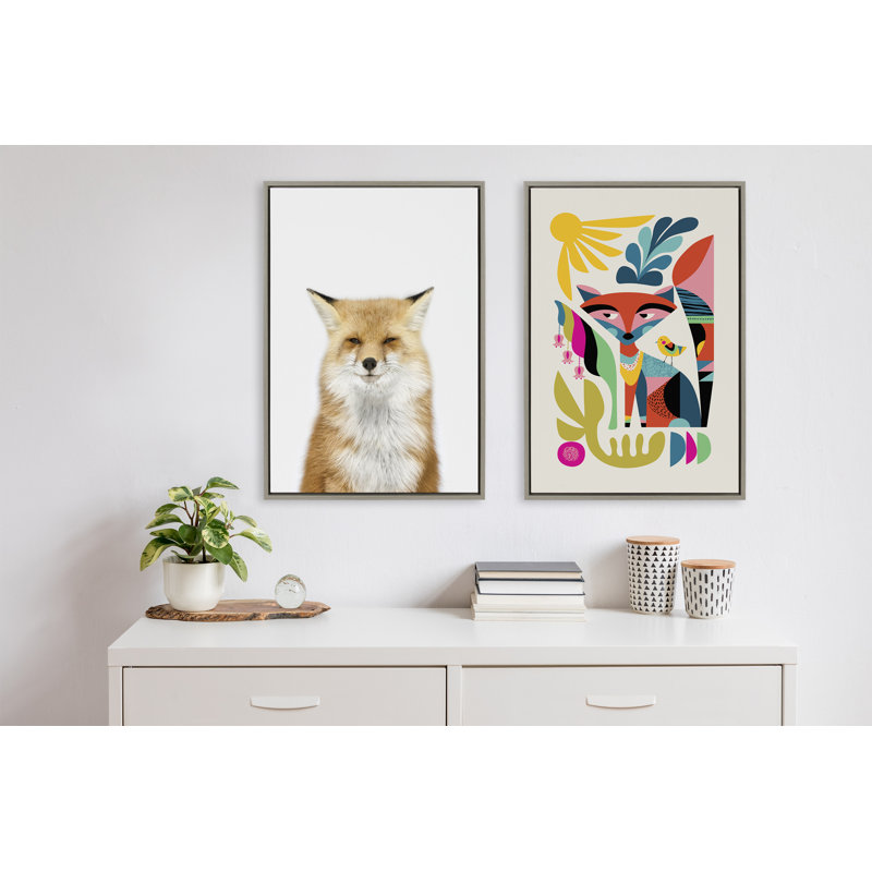 Animal Studio Fox 3 by Amy Peterson Framed Canvas Wall Art Print, 23" x 33", Gray Framed
