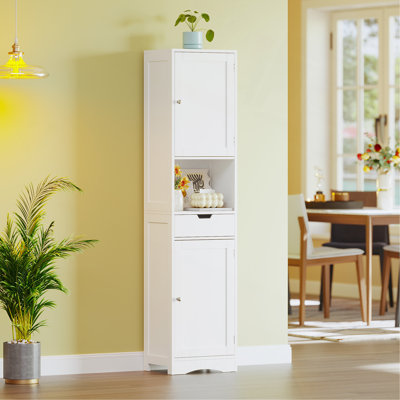 67" Tall Bathroom Cabinet, Storage Cabinet with 2 Doors & 1 Drawer, Narrow Bathroom Storage Cabinets with Adjustable Shelves, Bathroom Floor Organizer for Living Room, Entryway, Home Office, White